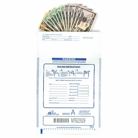 Cash Deposit Bags, 9in x 12in, White, 100PK -  ROYAL SOVEREIGN, RMTE-912AW